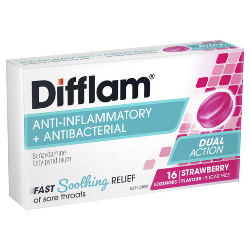 Difflam Sore Throat Lozenges Strawberry Flavour 16s