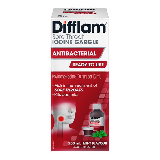 Difflam Sore Throat Iodine Gargle Antibacterial Ready To Use 200mL