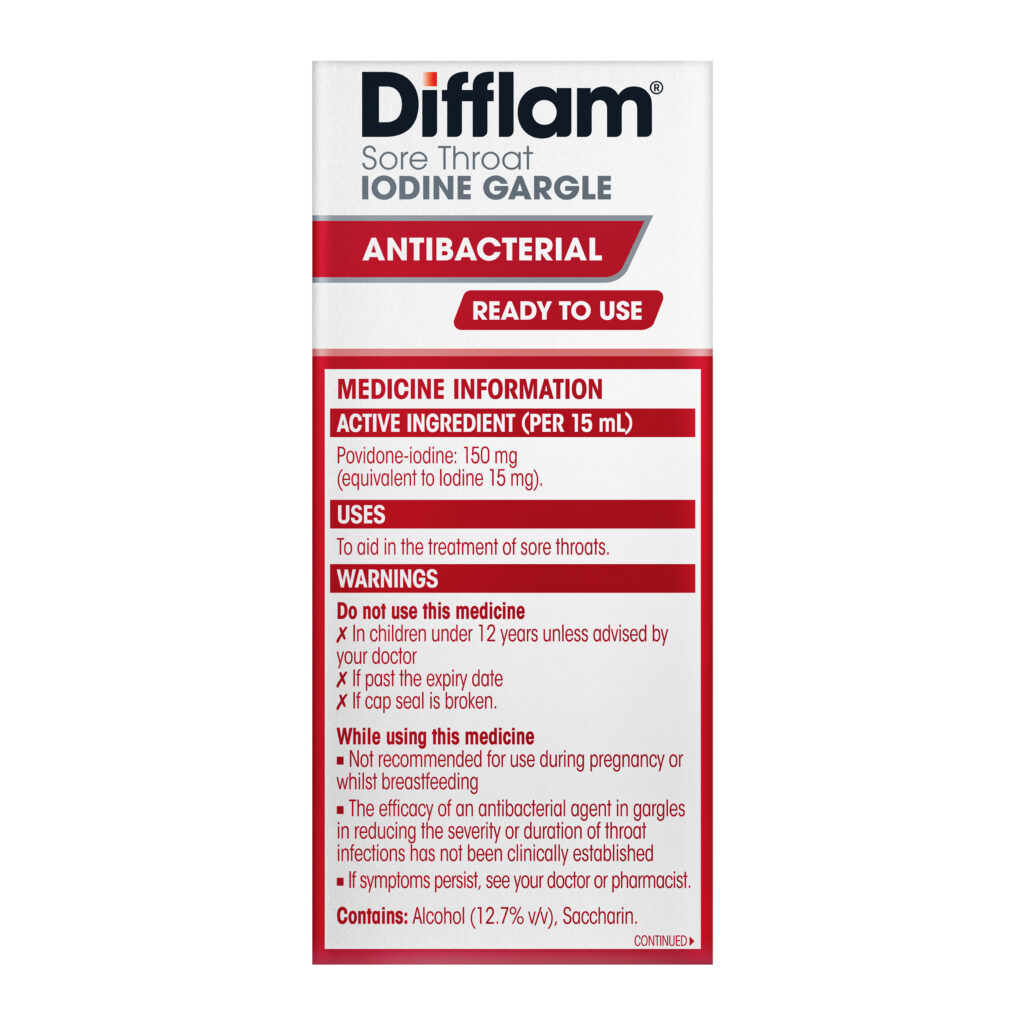 Difflam Sore Throat Iodine Gargle Ready to Use 200mL