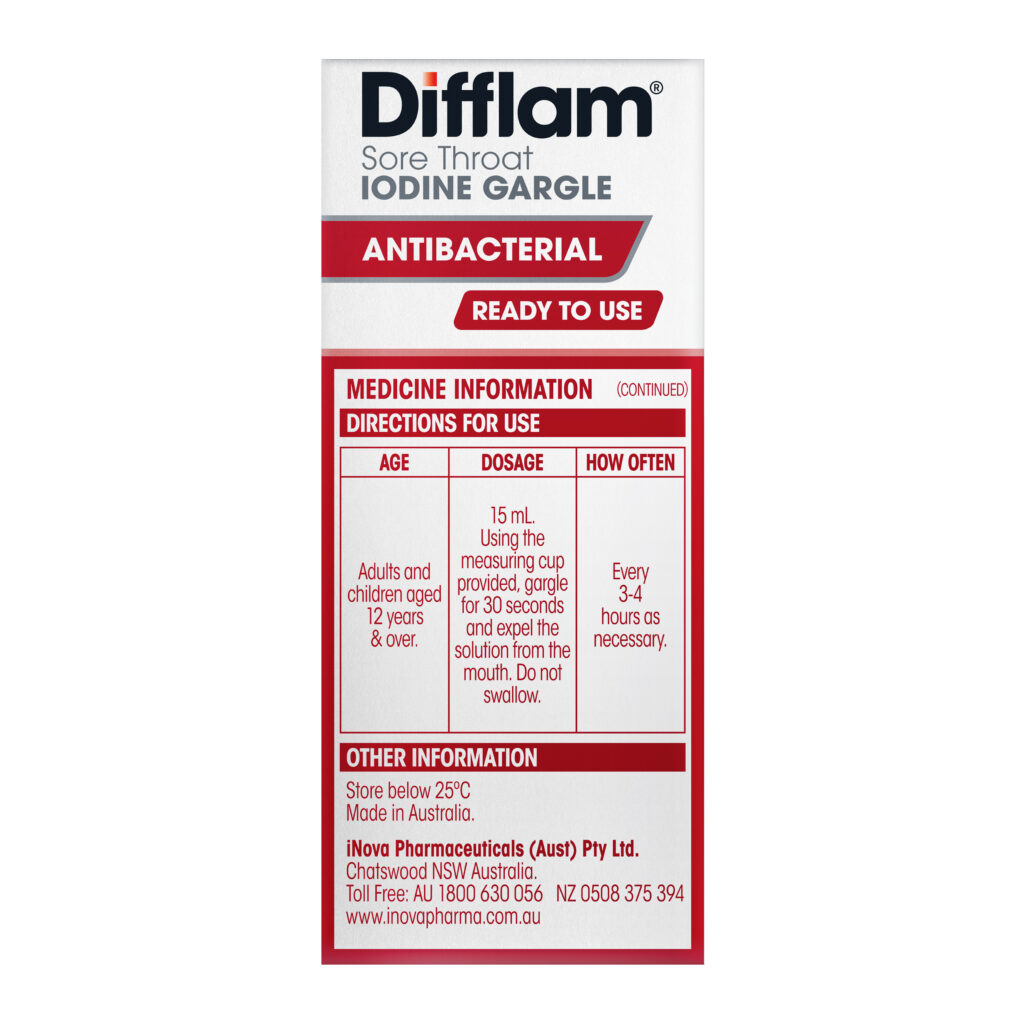 Difflam Sore Throat Iodine Gargle Ready to Use 200mL
