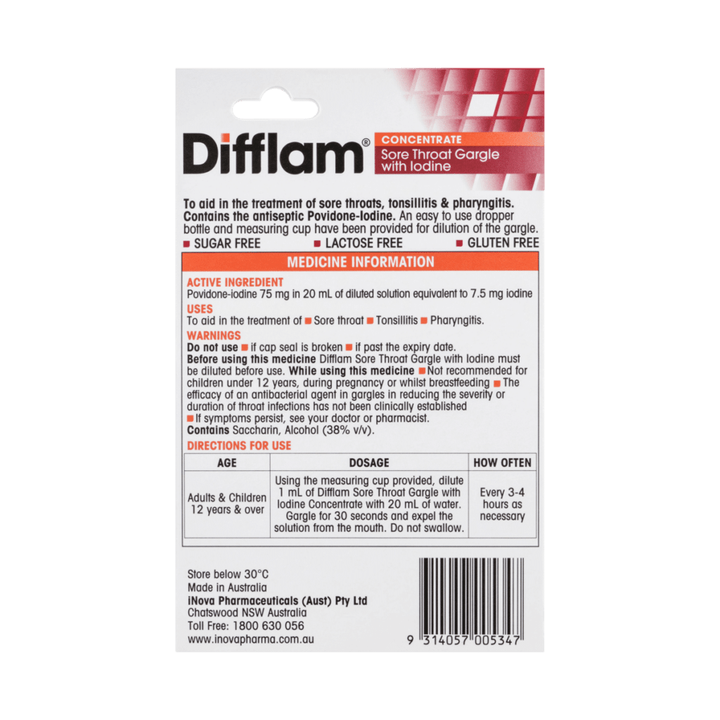 Difflam Concentrate Sore Throat Gargle with Iodine