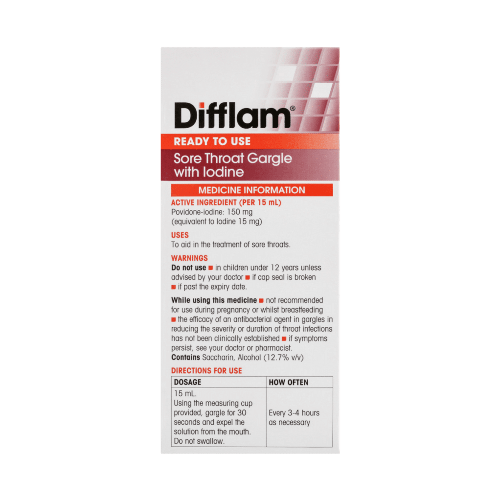 Difflam Ready to Use Sore Throat Gargle with Iodine