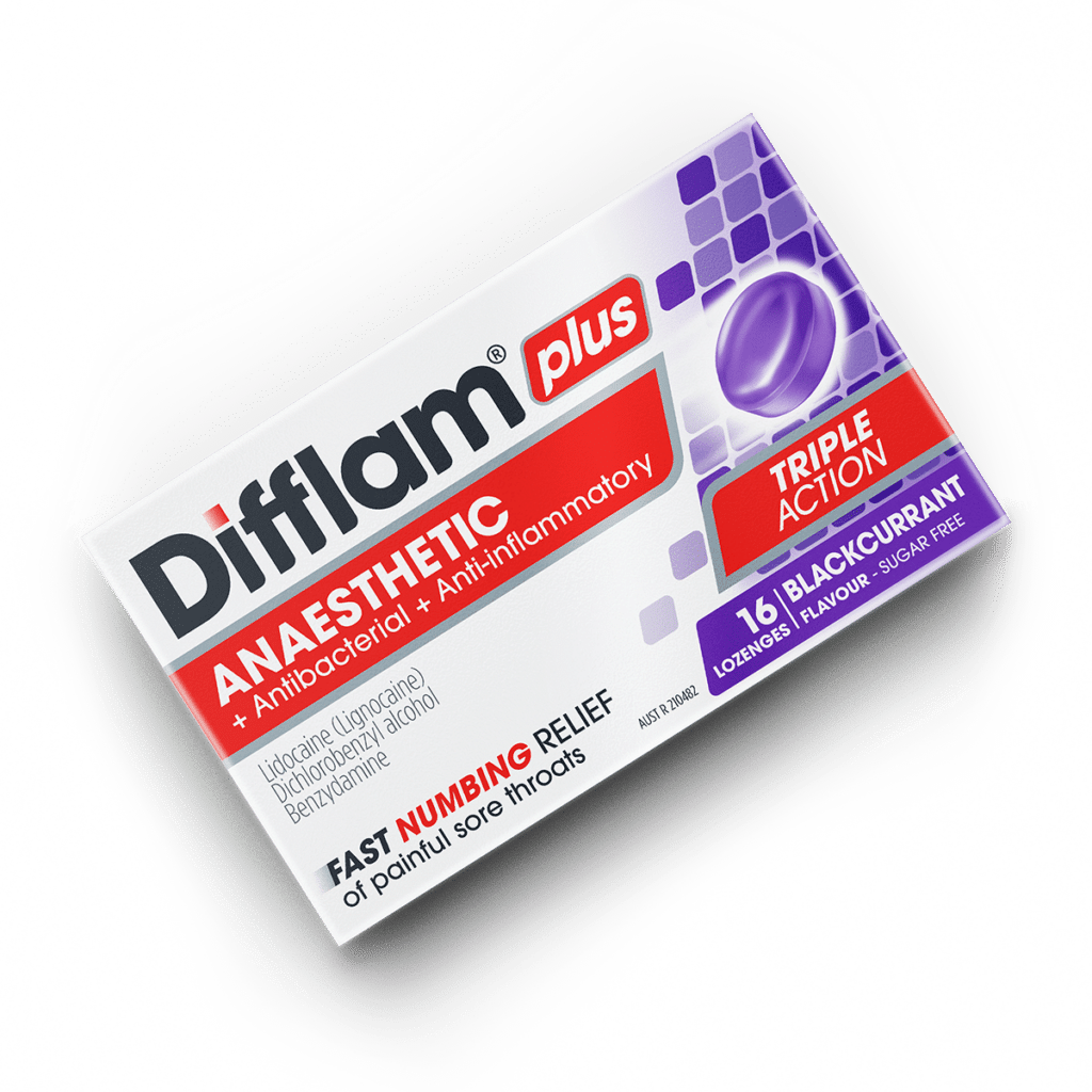 Difflam Plus Anaesthetic Sore Throat Lozenges Blackcurrant Flavour