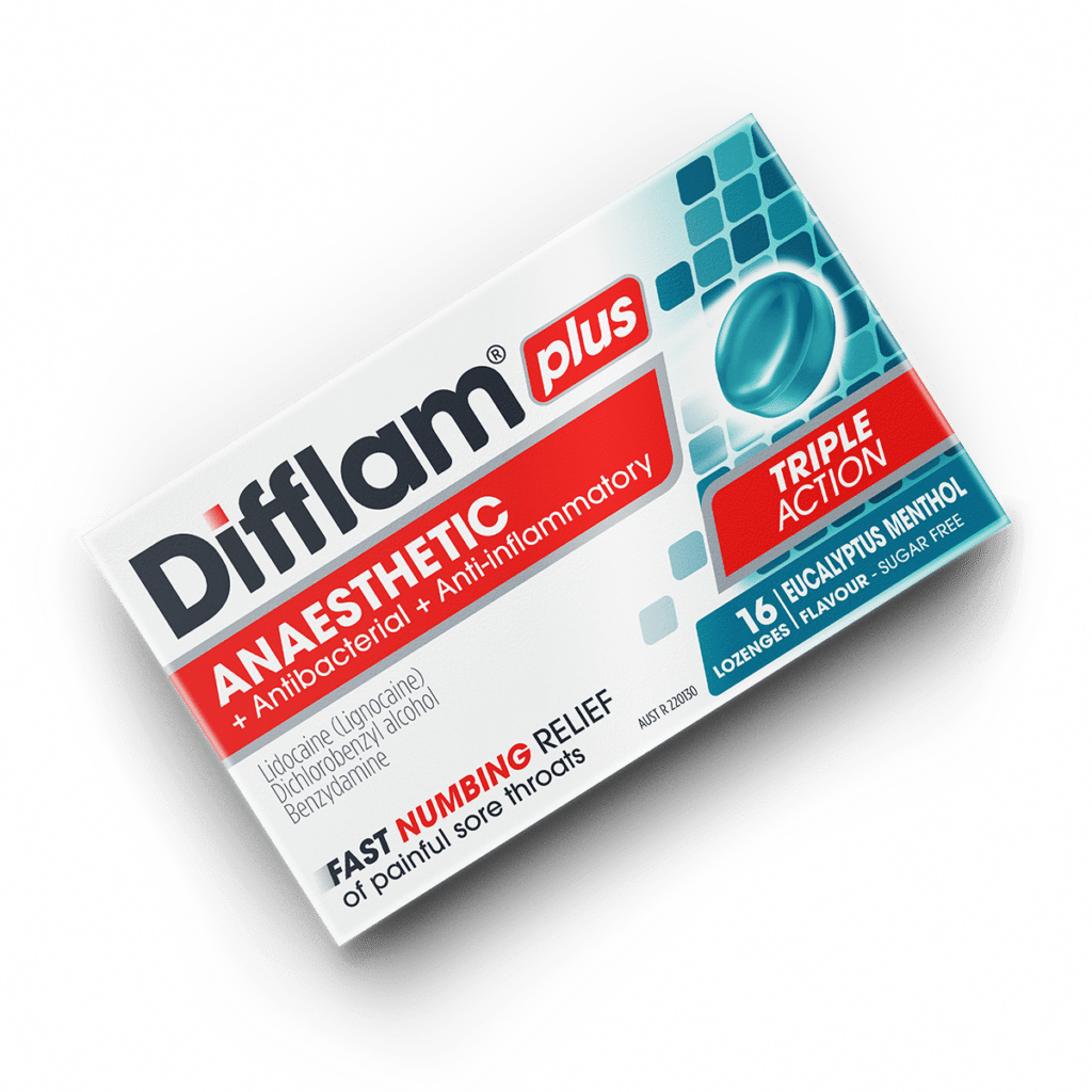 Difflam Plus Anaesthetic Sore Throat Lozenges Eucalyptus & Menthol Flavour