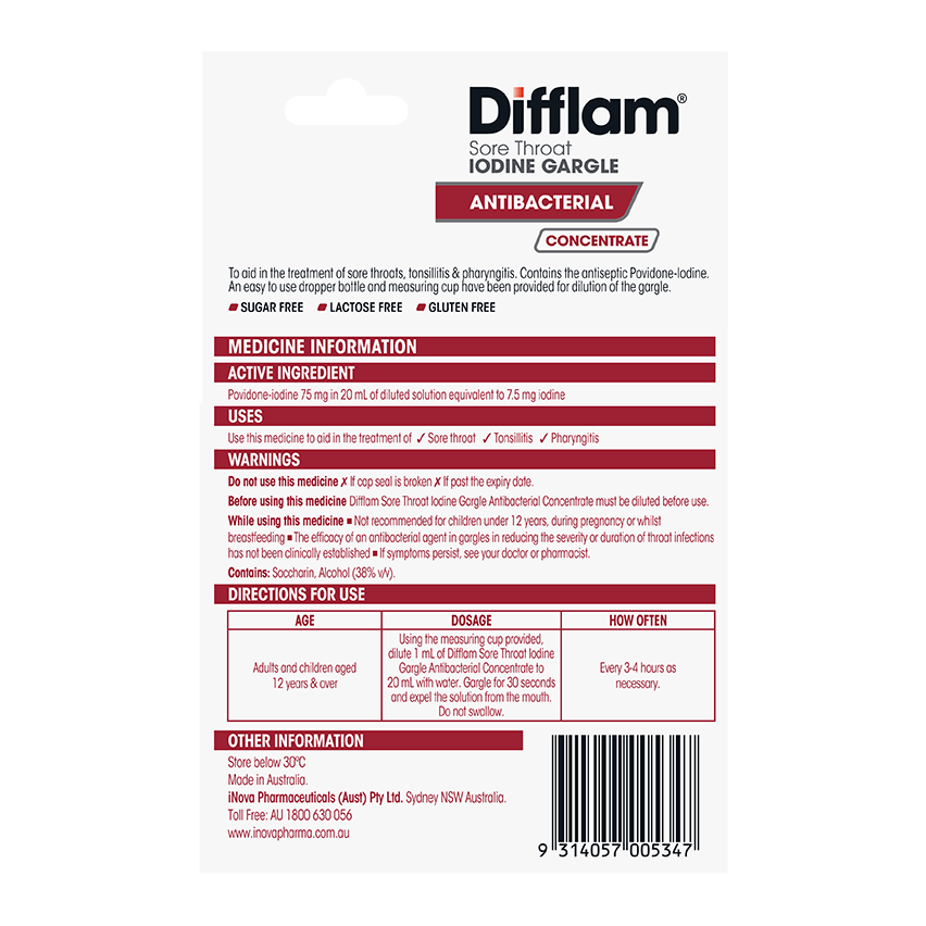 Difflam Sore Throat Gargle with Iodine Concentrate