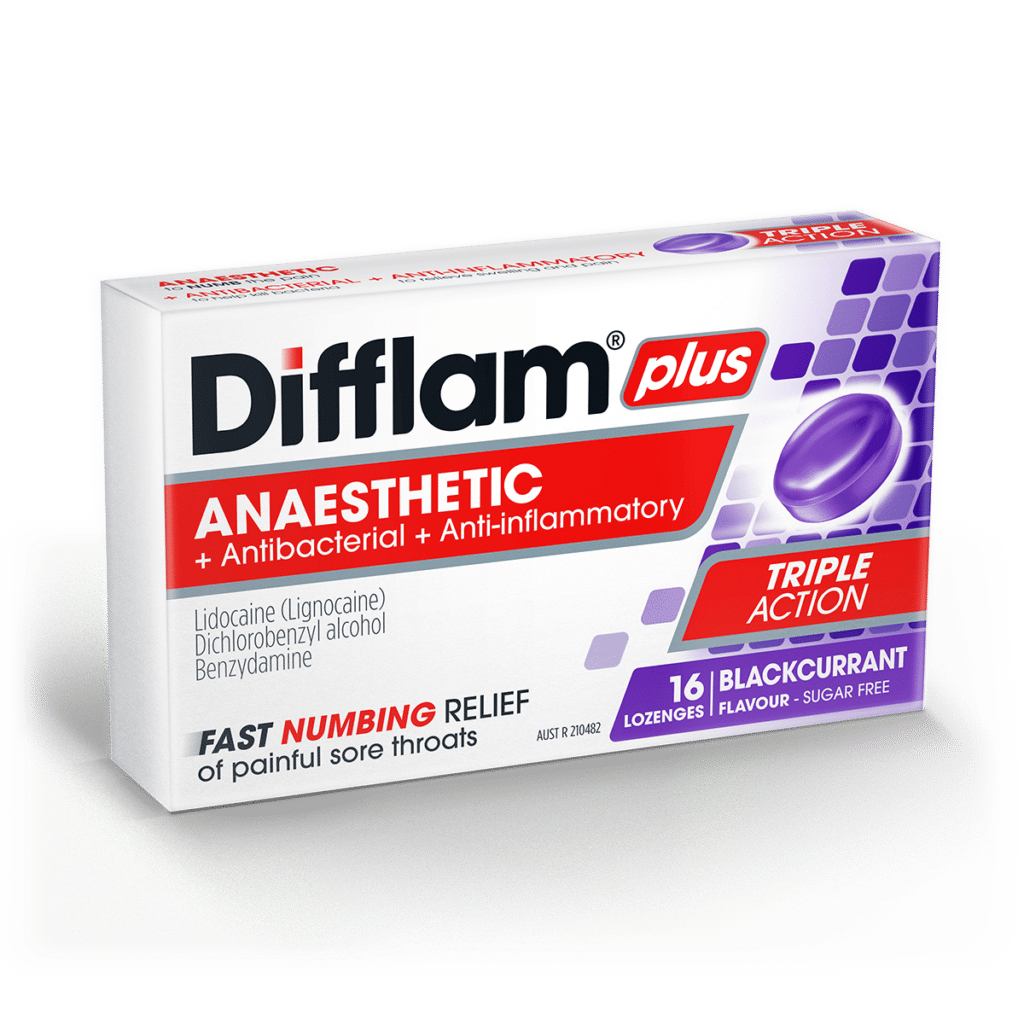 Difflam Plus Anaesthetic Sore Throat Lozenges Blackcurrant Flavour