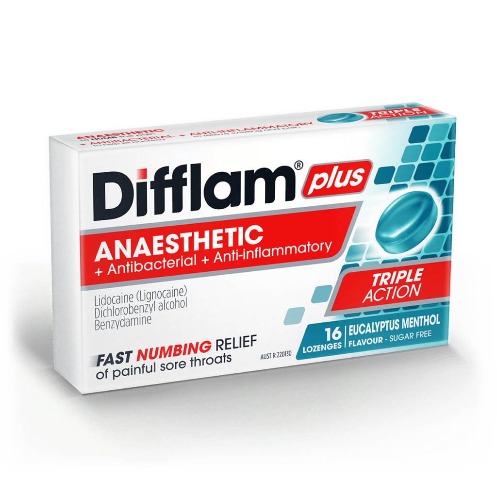 Difflam Plus Anaesthetic Sore Throat Lozenges Eucalyptus & Menthol Flavour