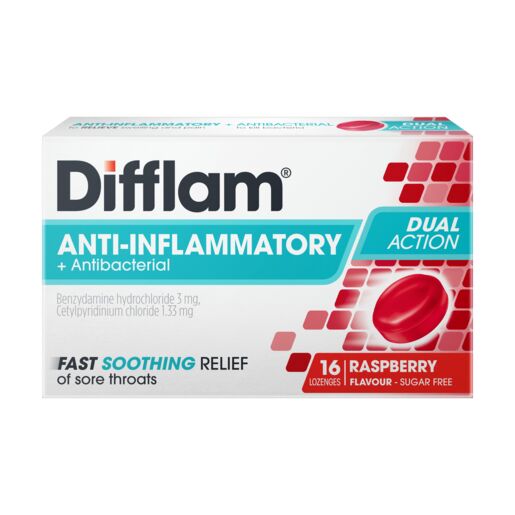 Difflam Anti-inflammatory + Antibacterial Raspberry Lozenges 16