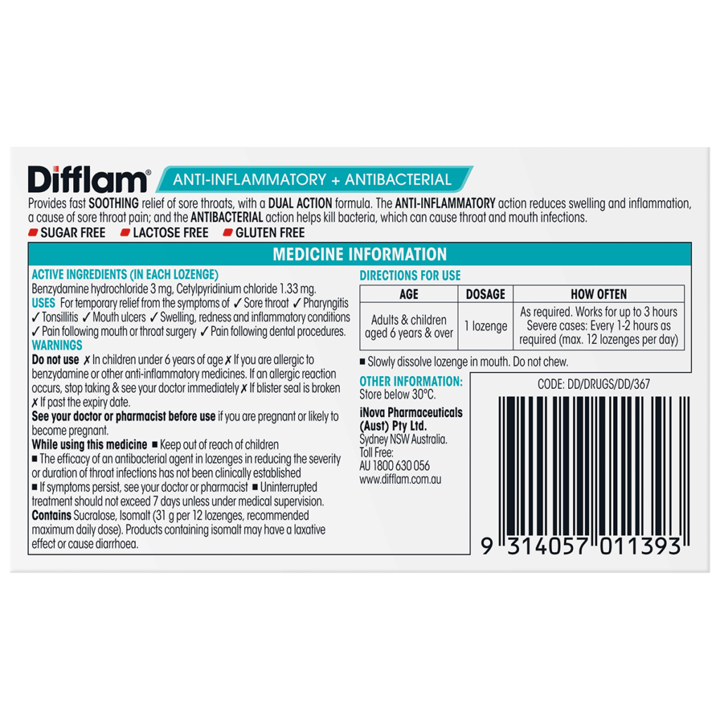 Difflam Raspberry Sore Throat Lozenges