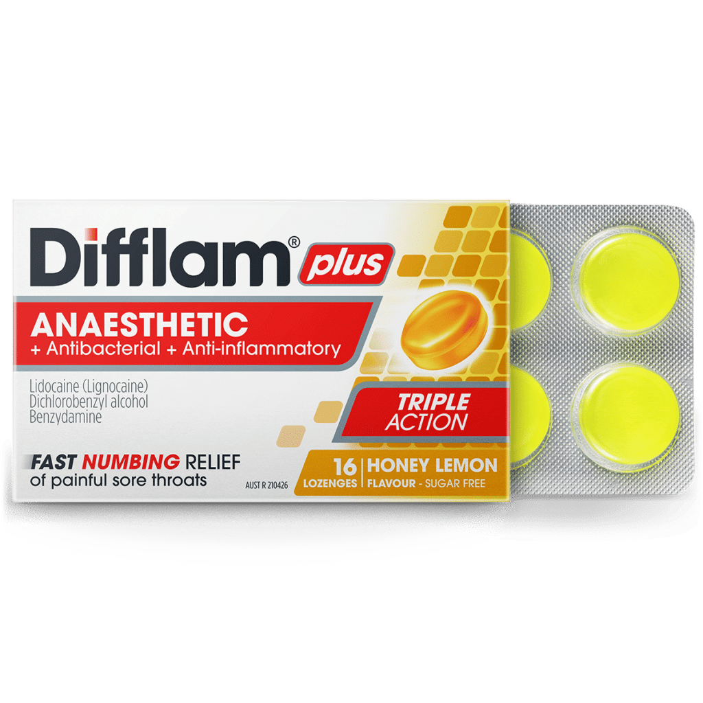 Difflam Plus Anaesthetic Sore Throat Lozenges Honey & Lemon Flavour