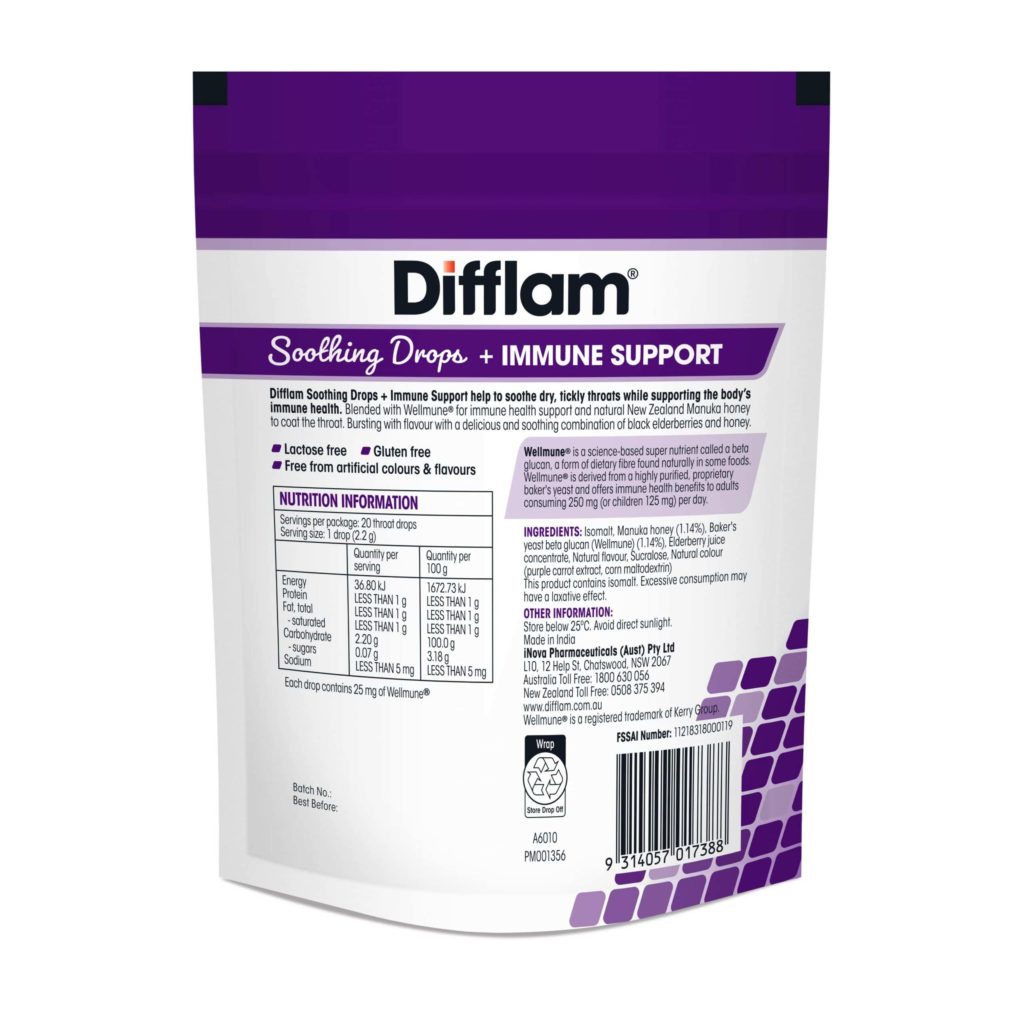 Difflam Soothing Drops + Immune Support Black Elderberry Flavour 20s