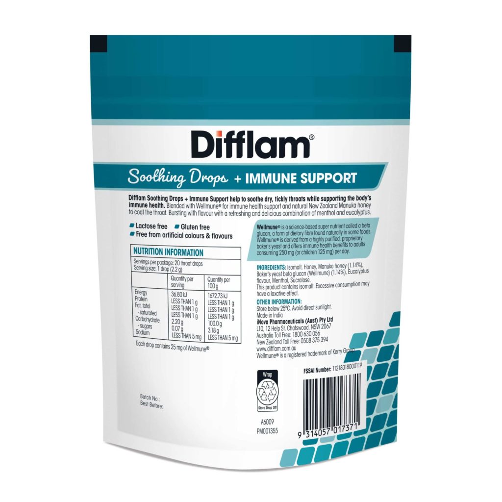 Difflam Soothing Drops + Immune Support Menthol Eucalyptus Flavour