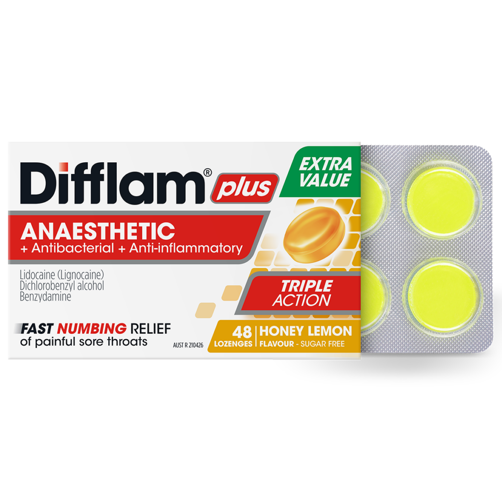 Difflam Plus Anaesthetic Sore Throat Lozenges Honey & Lemon Flavour