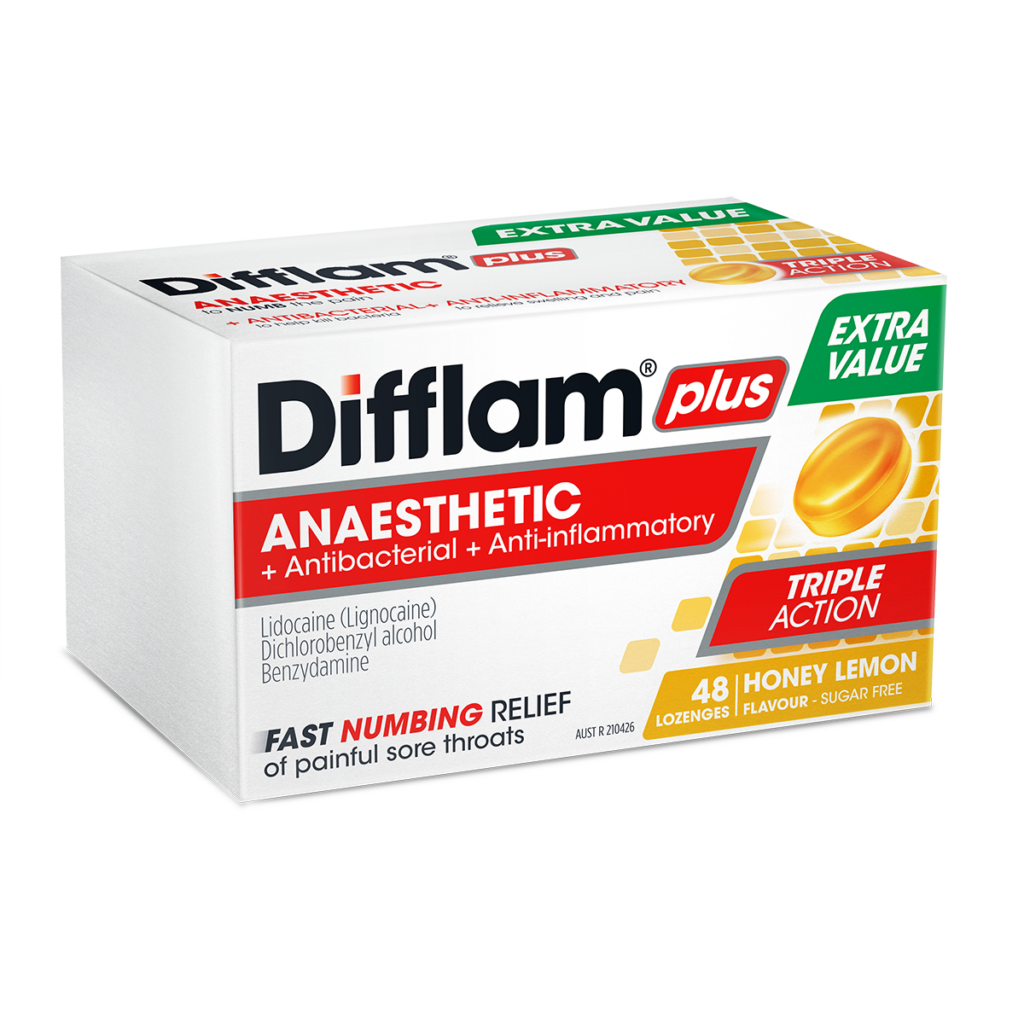 Difflam Plus Anaesthetic Sore Throat Lozenges Honey & Lemon Flavour