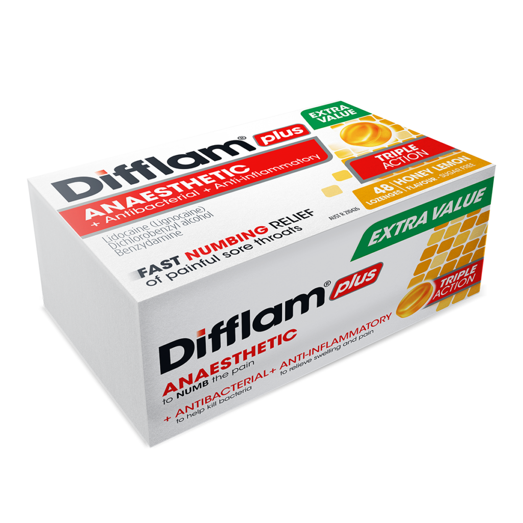 Difflam Plus Anaesthetic Sore Throat Lozenges Honey & Lemon Flavour