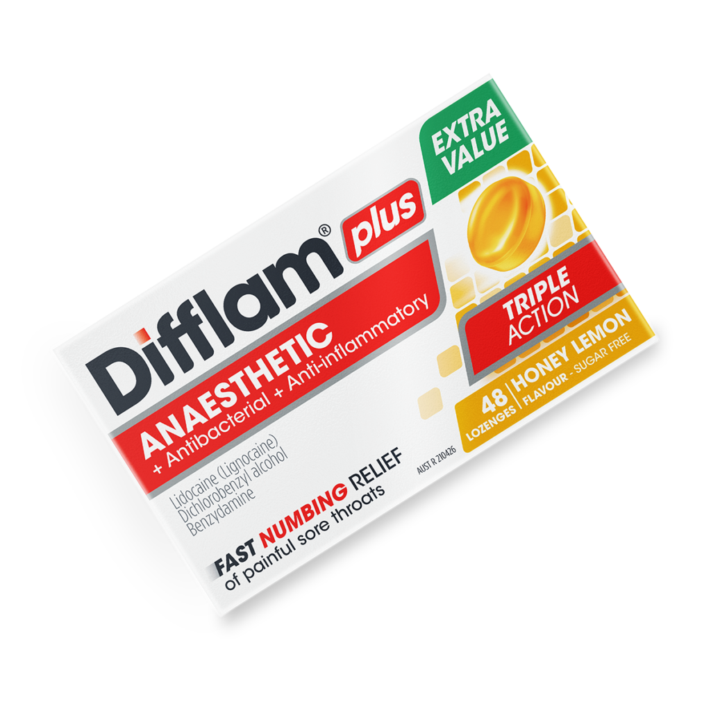 Difflam Plus Anaesthetic Sore Throat Lozenges Honey & Lemon Flavour