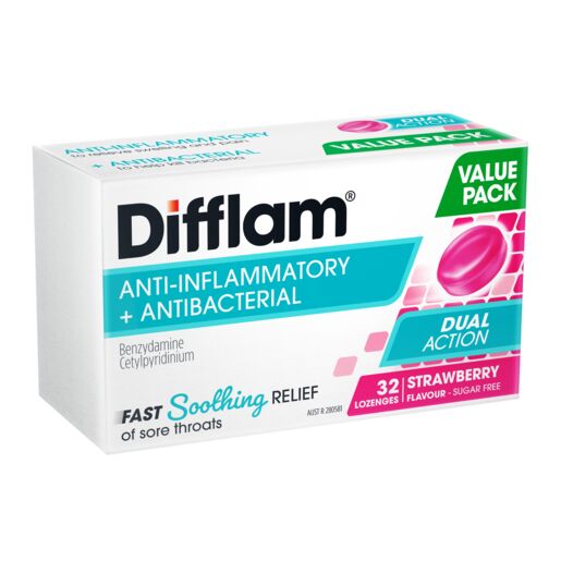 Difflam Sore Throat Pack  Strawberry 32 Pack 