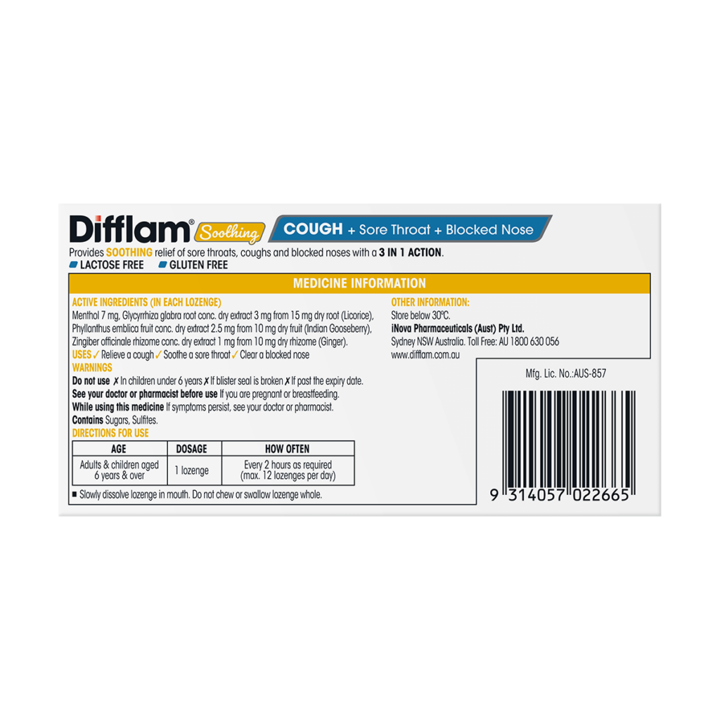 Difflam Soothing Cough + Sore Throat + Blocked Nose 16