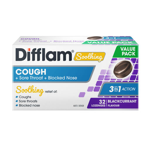 Difflam Soothing Cough + Sore Throat + Blocked Nose Pack  Blackcurrant